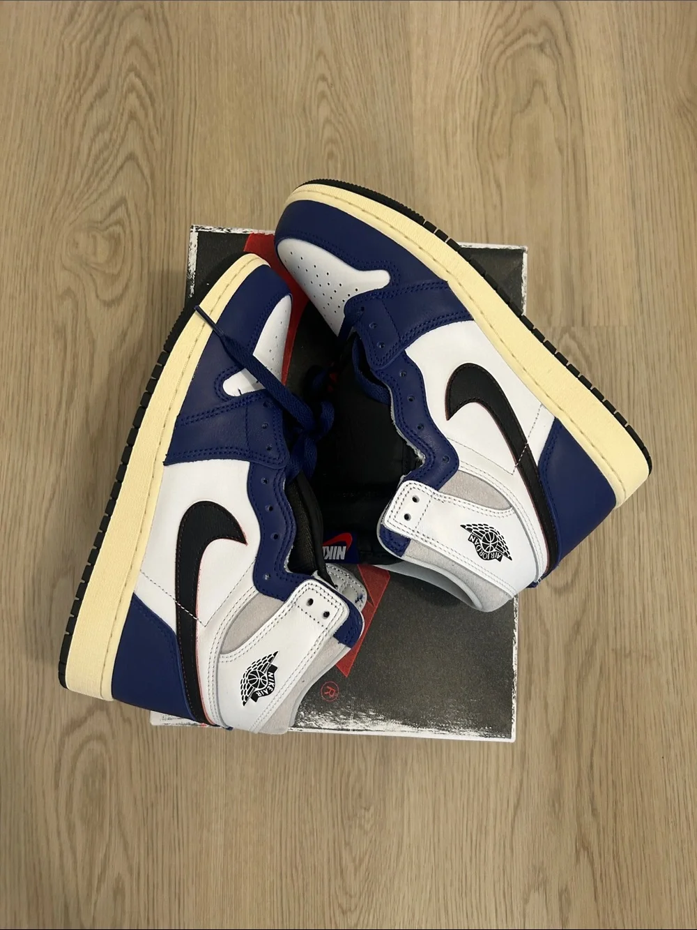 BTS Nike Rare Air Jordan 1 white/blue/red size 7Youth/8.5Women